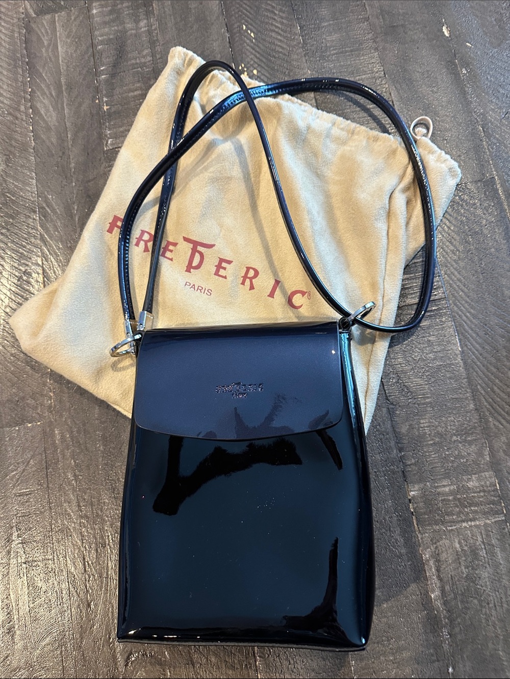Frederic Paris Navy patent leather Crossbody or shoulder bag excellent condition